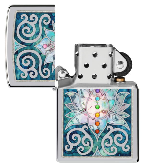 Zippo Spiritual Meditation Design, High Polish Chrome Lighter #48592