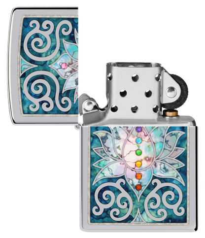 Zippo Spiritual Meditation Design, High Polish Chrome Lighter #48592