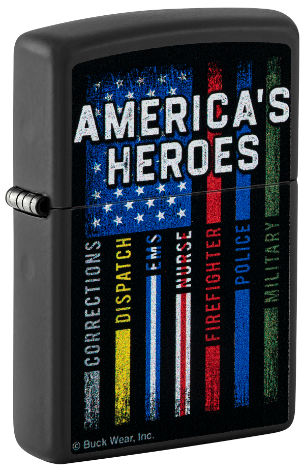 Zippo Buck Wear American Heroes USA Design, Black Matte Lighter #48634