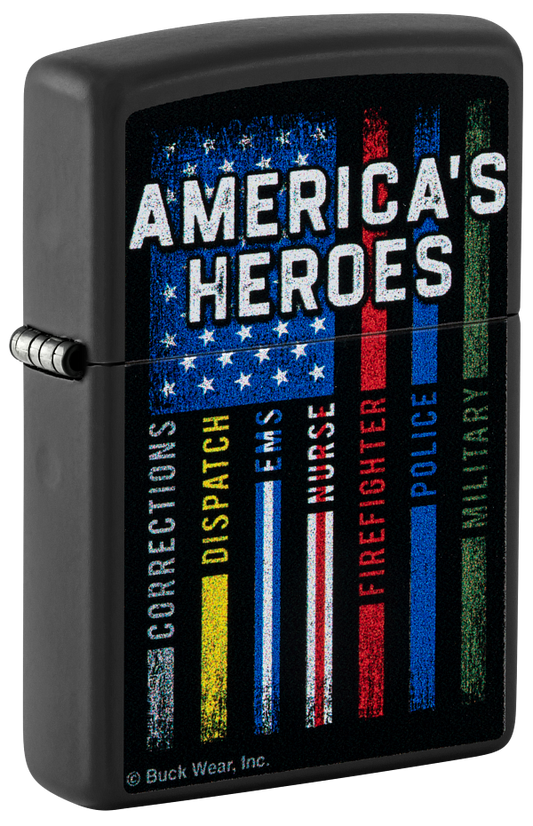 Zippo Buck Wear American Heroes USA Design, Black Matte Lighter #48634