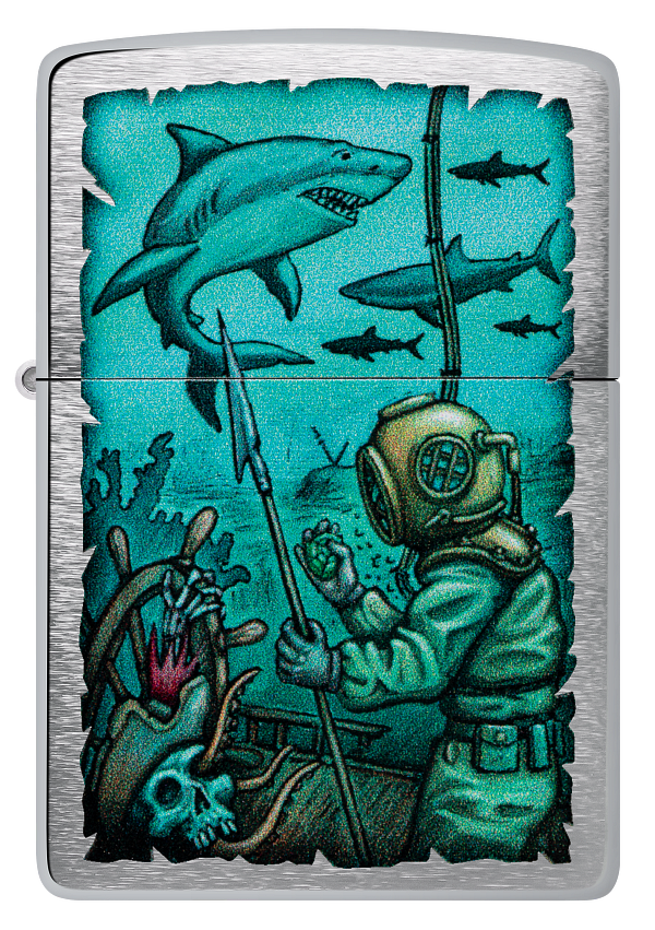 Zippo Nautical Underwater Explorer Design, Brushed Chrome Lighter #48561