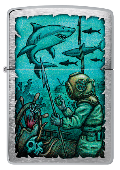 Zippo Nautical Underwater Explorer Design, Brushed Chrome Lighter #48561