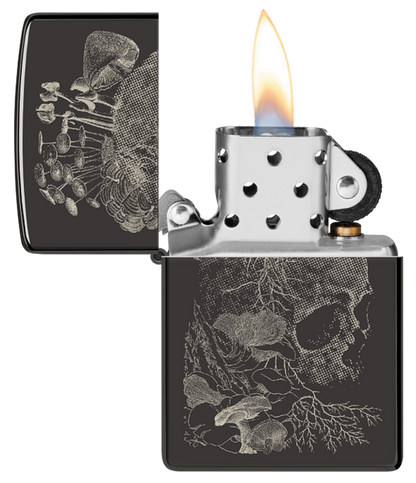 Zippo Skull Flowers Design, High Polish Black Lighter #48590