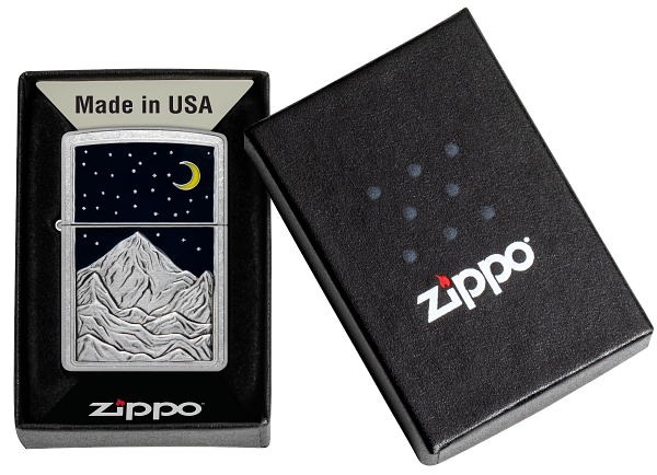 Zippo Mountain, Moon, and Stars Emblem, Street Chrome Lighter #48632