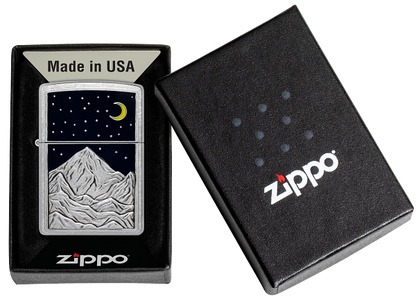 Zippo Mountain, Moon, and Stars Emblem, Street Chrome Lighter #48632