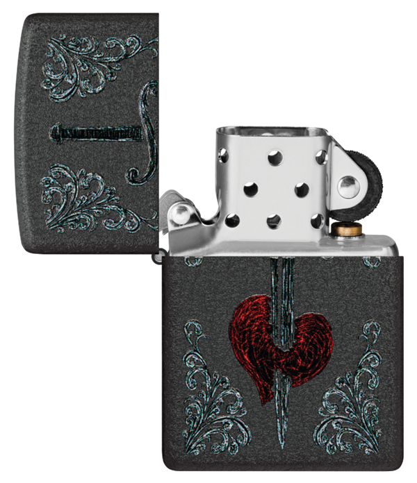 Zippo Heart and Dagger Design, Black Crackle Finish Lighter #48617