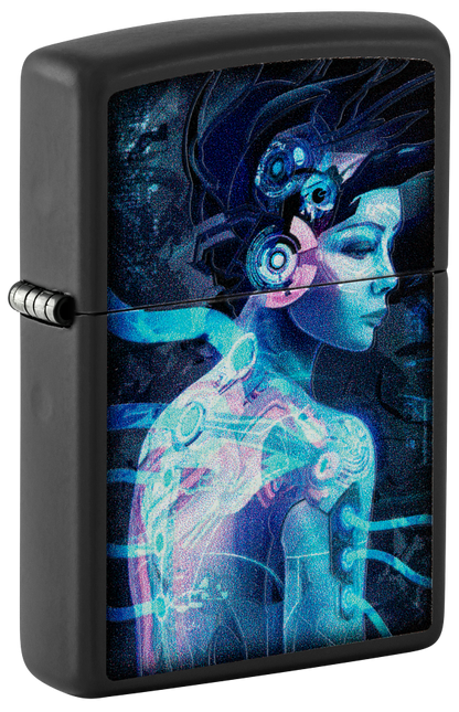 Zippo Cyberpunk Girl Black Light Design, Black Matte Lighter #48517