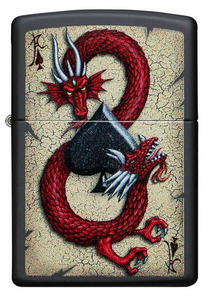 Zippo Ace of Spades Dragon, Black Matte Windproof Lighter Made in USA NEW #29840