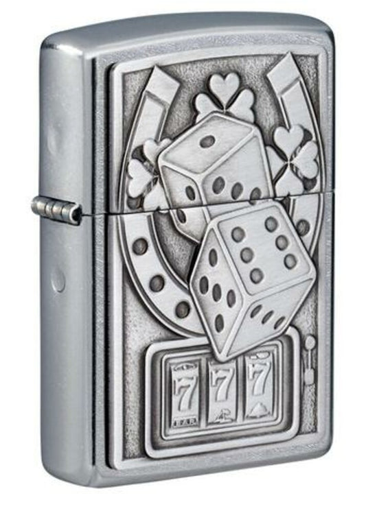 Zippo Lucky 7 Casino Gambling 3D Emblem, Street Chrome Windproof Lighter #49294