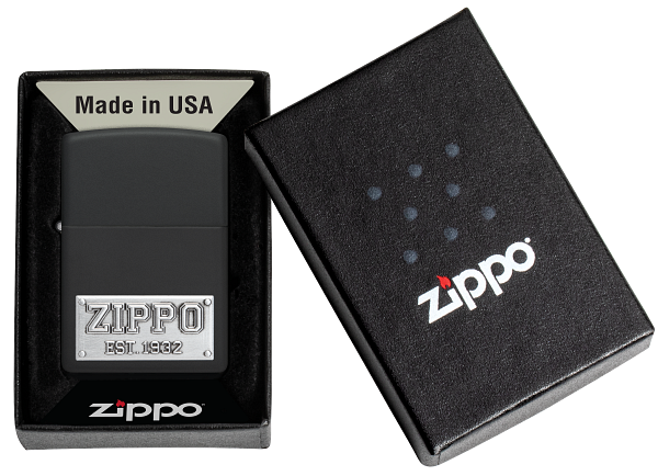 Zippo Logo Est. 1932 Emblem Design, Black Matte Lighter #48689