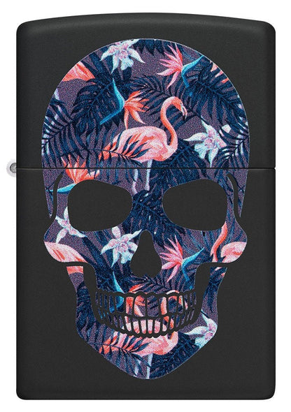 Zippo Flamingo Skulls, Black Matte Finish Windproof Lighter #49771