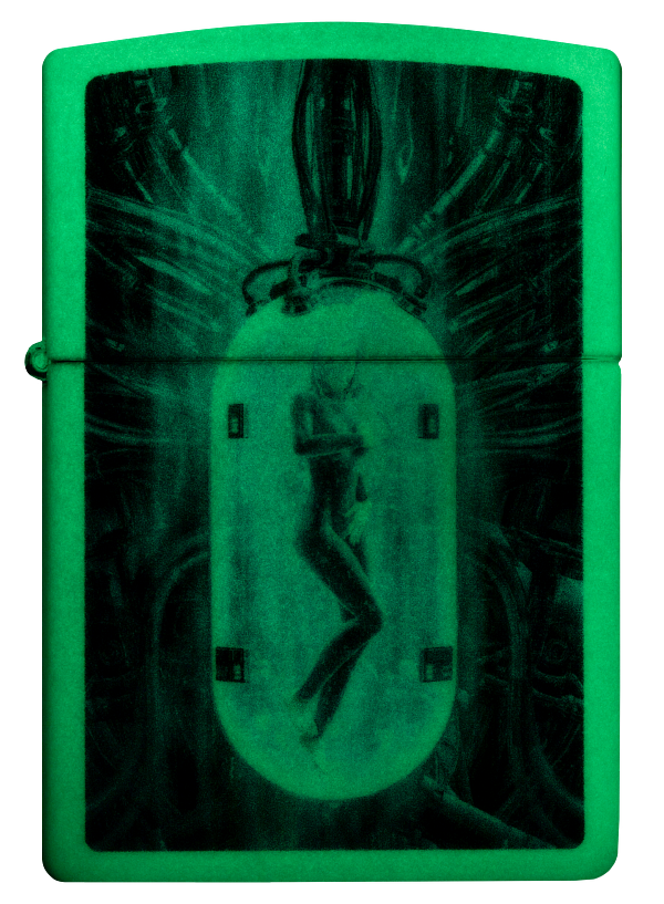 Zippo Cyberpunk Human Pod Glow-in-the-Dark Green Design Lighter #48520