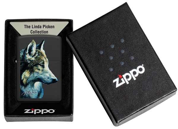 Zippo Linda Picken Wolf Design, Black Matte Lighter #48598