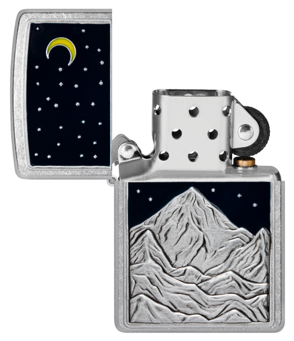 Zippo Mountain, Moon, and Stars Emblem, Street Chrome Lighter #48632