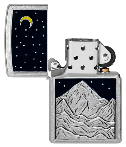 Zippo Mountain, Moon, and Stars Emblem, Street Chrome Lighter #48632