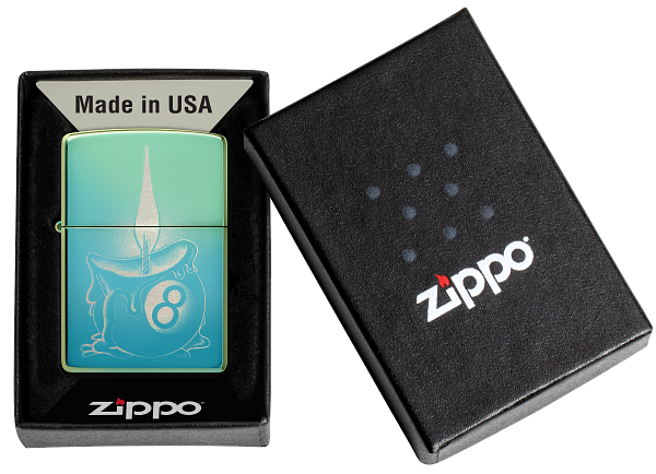 Zippo 8-Ball Candle Wax Design, High Polish Teal Lighter #48615