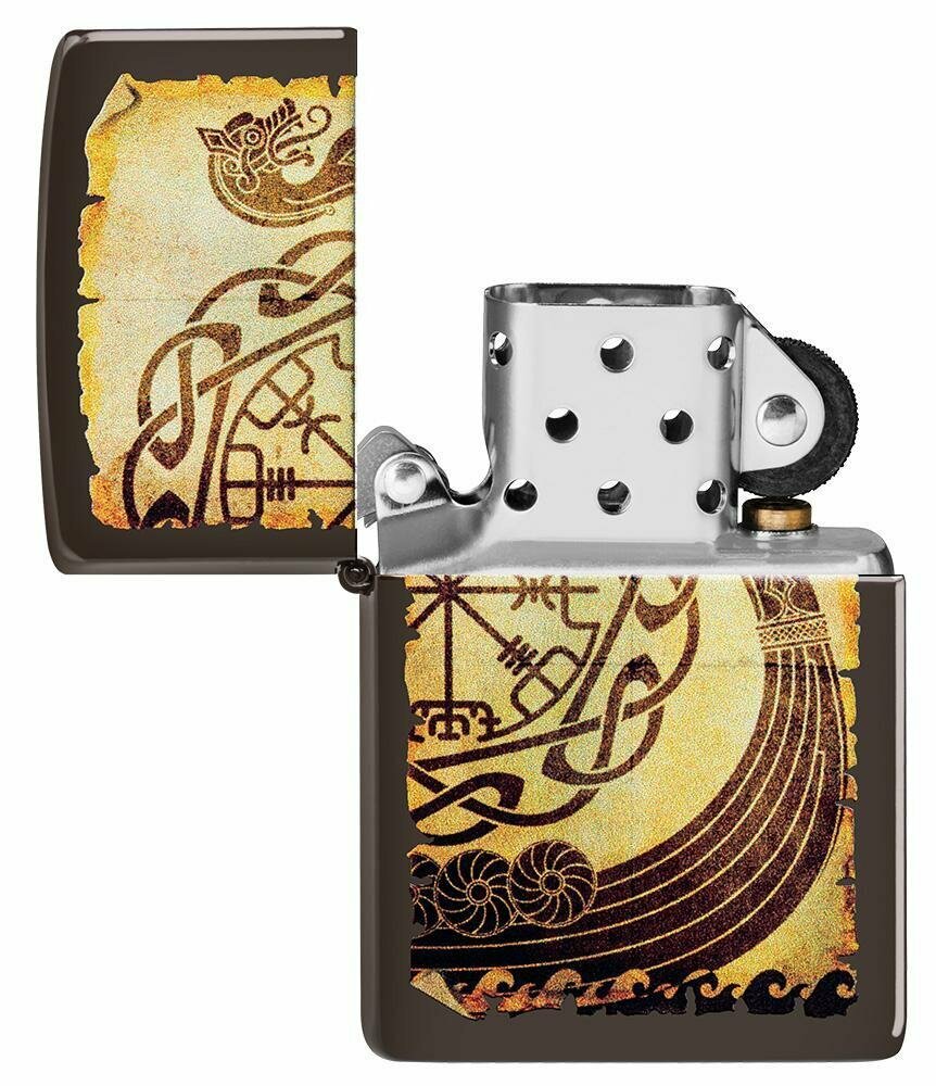 Zippo Viking Warship Design, Brown Genuine Windproof Pocket Lighter, USA #49182