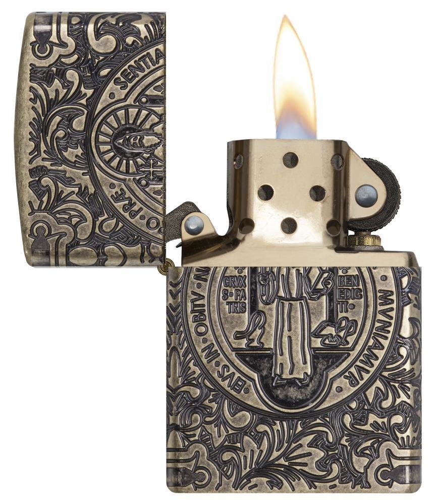 Zippo St. Benedict Lighter, Antique Brass, Gift Box #29719