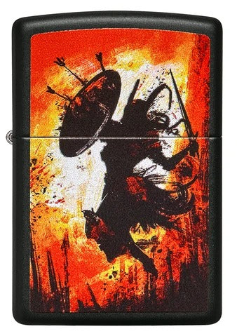 Zippo Mythical Warrior Design, Black Matte Finish, Windproof Lighter #49405