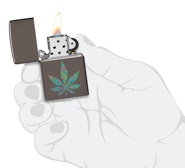 Zippo Cannabis Leaf Design, Black Ice Lighter #48578