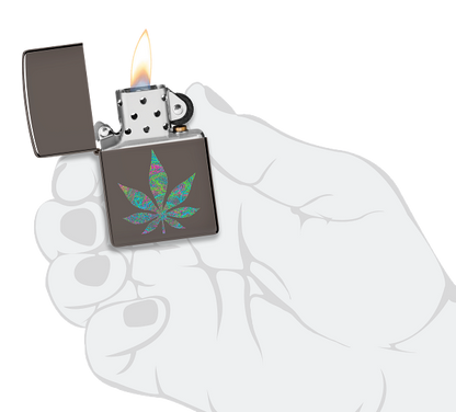 Zippo Cannabis Leaf Design, Black Ice Lighter #48578