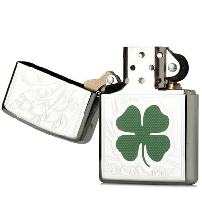 Zippo Shamrock 3D Lighter, High Polish Chrome, Clover, Windproof #24699