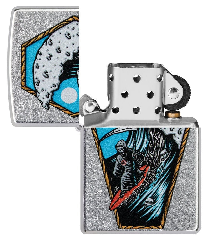 Zippo Surfing Grim Reaper Design, Street Chrome Finish Lighter #49788