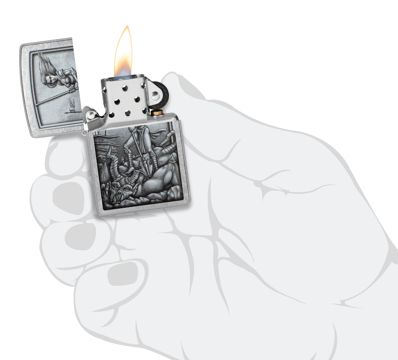 Zippo Mythological Warrior Design, Street Chrome Lighter #48371